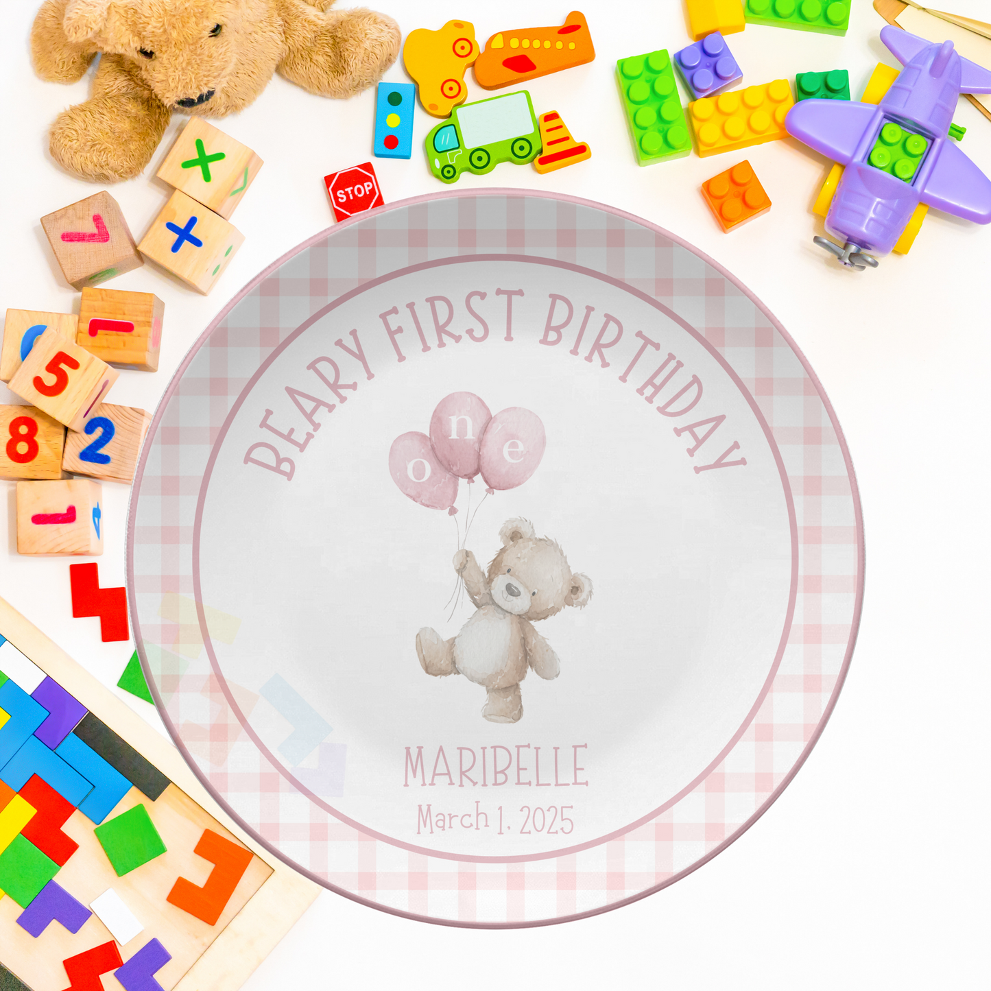 Girl Beary First Birthday Plate