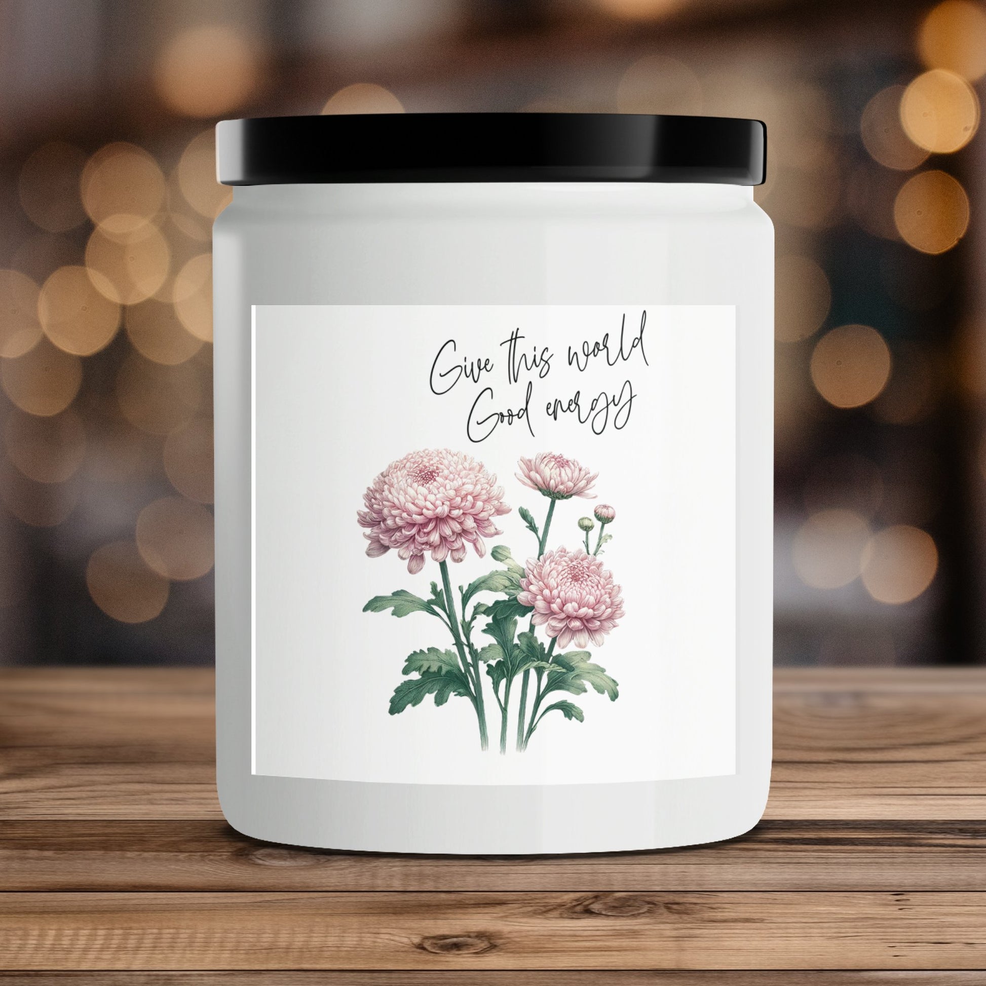 Floral Scented Candle, Pink Chrysanthemum, Inspirational Quote, Eco-Friendly Soy Wax, Hand Poured, Perfect Gift Idea - Mardonyx