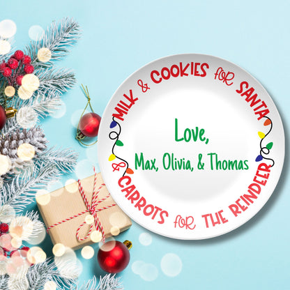 Personalized Santa Cookie Plate Christmas Santa Plate for Milk and Cookies, Santa Serving Tray Treats for Santa Plate, Xmas Eve Treat Serving Boards Platter for Sharing Snack Cookie Milk