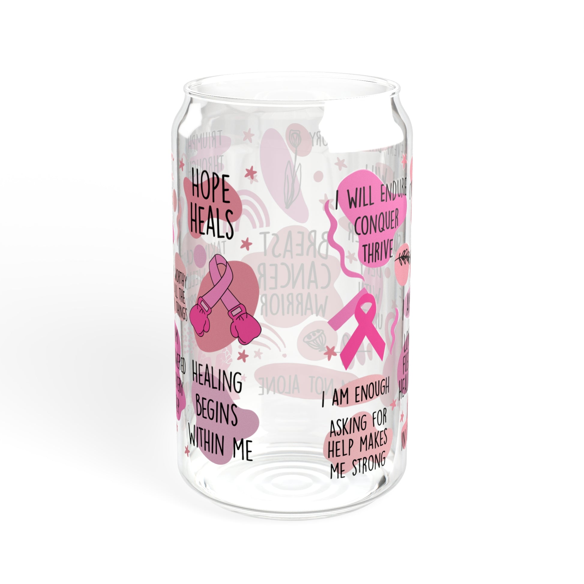 Breast Cancer Survivor Sipper Glass with Lid, 16 oz - Mardonyx Mug Without lid or straw / 16oz