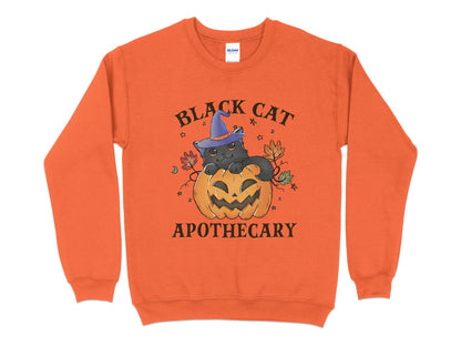 Black Cat Halloween Sweatshirt, Halloween Crew Neck - Mardonyx Sweatshirt S / Orange