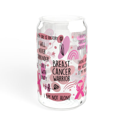 Breast Cancer Survivor Sipper Glass with Lid, 16 oz - Mardonyx Mug