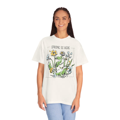 Spring Awakening: Frog Under Flowers Comfort Colors 1717 T-Shirt, Plant Lover Gift, Nature Lover Shirt, Flower Shirt