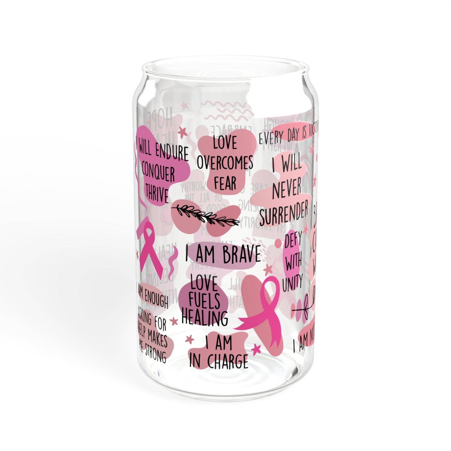 Breast Cancer Survivor Sipper Glass with Lid, 16 oz - Mardonyx Mug