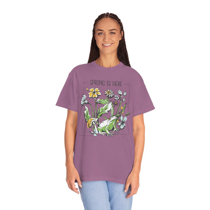 Spring Awakening: Frog Under Flowers Comfort Colors 1717 T-Shirt, Plant Lover Gift, Nature Lover Shirt, Flower Shirt