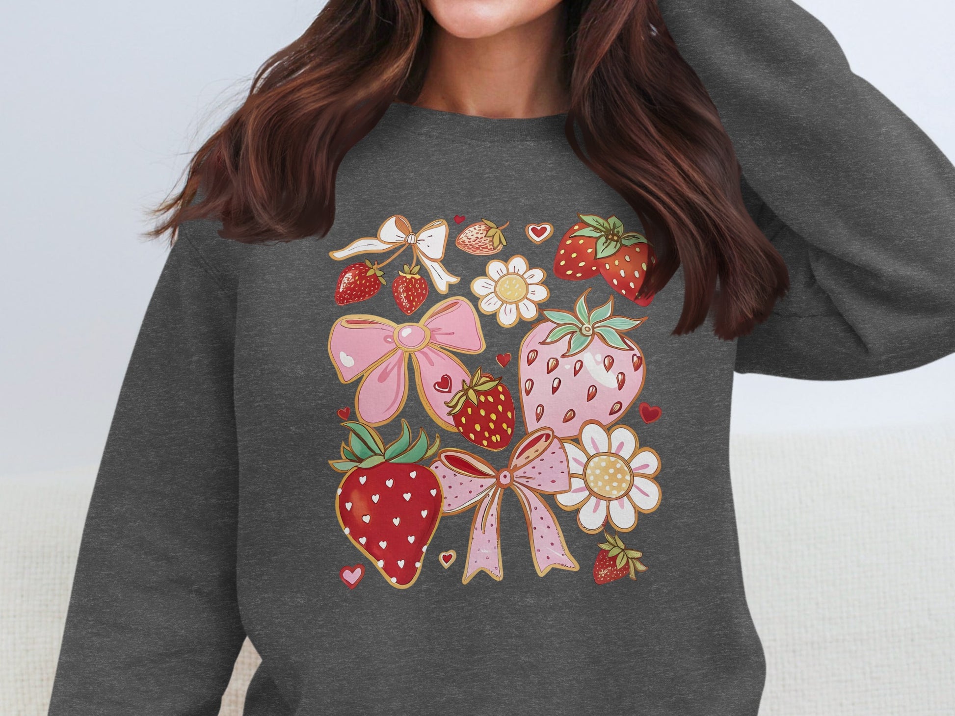 Cute Strawberry and Bow Print on Graphic Sweatshirt Product