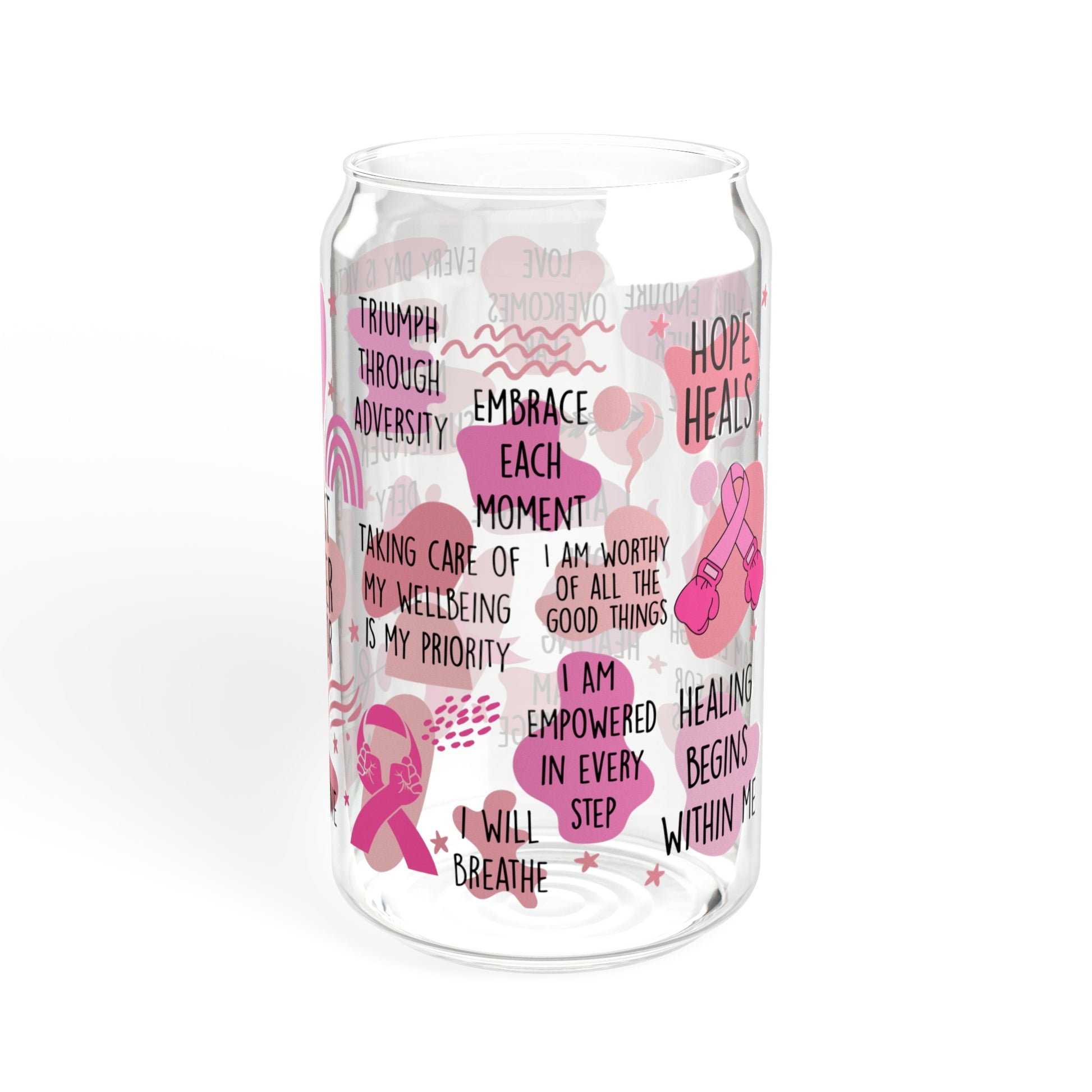 Breast Cancer Survivor Sipper Glass with Lid, 16 oz - Mardonyx Mug