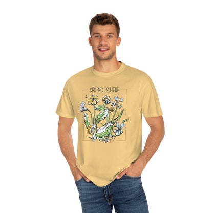 Spring Awakening: Frog Under Flowers Comfort Colors 1717 T-Shirt, Plant Lover Gift, Nature Lover Shirt, Flower Shirt