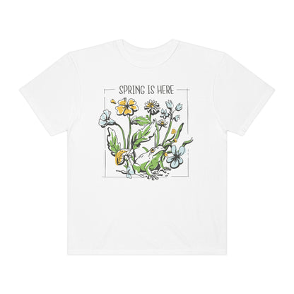 Spring Awakening: Frog Under Flowers Comfort Colors 1717 T-Shirt, Plant Lover Gift, Nature Lover Shirt, Flower Shirt