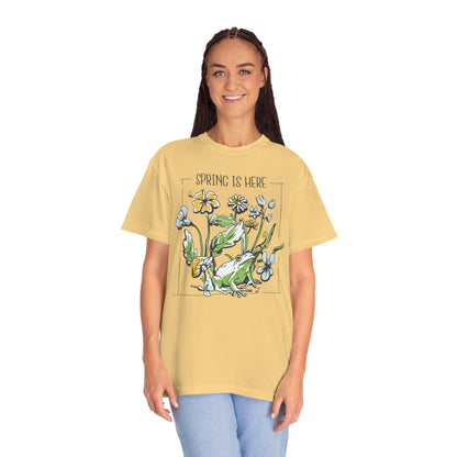 Spring Awakening: Frog Under Flowers Comfort Colors 1717 T-Shirt, Plant Lover Gift, Nature Lover Shirt, Flower Shirt