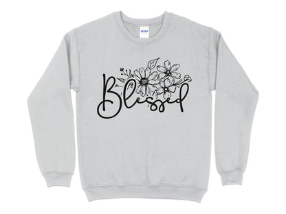 Floral Blessed Graphic Sweatshirt, Inspirational Women's Clothing, Casual Pullover, Comfy Top with Positive Message - Mardonyx Sweatshirt S / Sport Grey