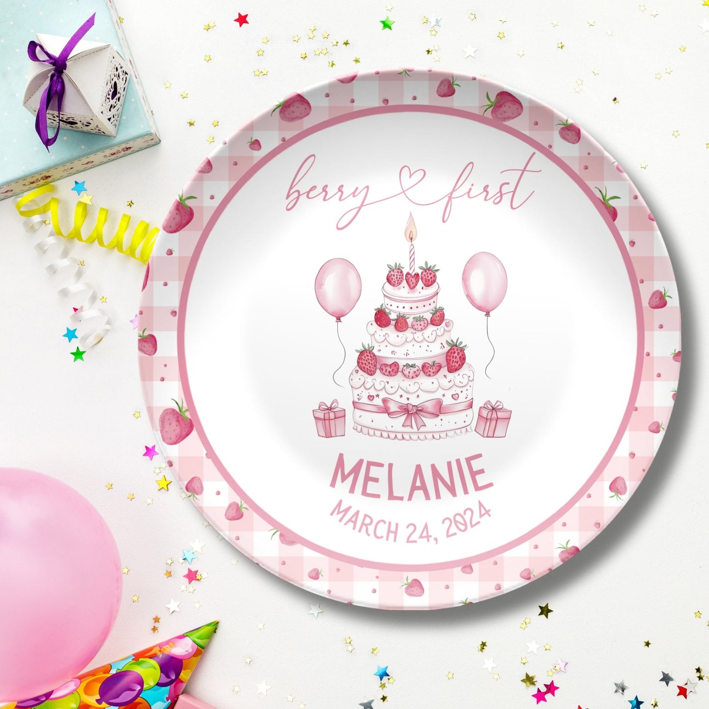 Berry First Birthday Smash Cake Plate - Personalized Berry Coquette Smash Cake Plate