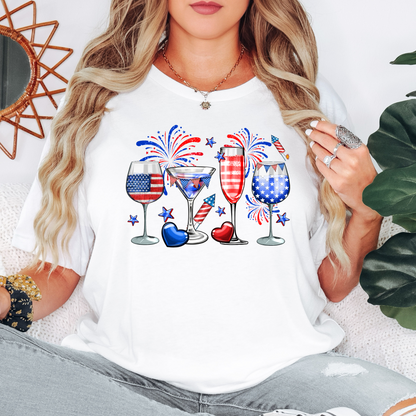 July 4th Celebration Drinking Shirt, Wine Lover Shirt, Martini Glass, Independence Day Party Shirt