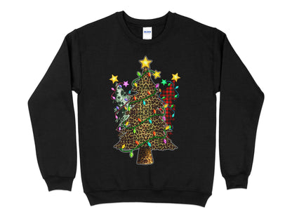Cow Leopard Plaid Christmas Tree Sweatshirt, Christmas T Shirt, Holiday Shirt, Christmas Gift for Women, Holiday Sweater, Merry Shirt - Mardonyx Sweatshirt S / Black