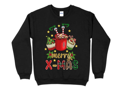 Merry Christmas Elf in Cup Sweatshirt, Funny Christmas Shirt for Women, Christmas Crewneck, funny Holiday Sweater, Plus Size Options - Mardonyx Sweatshirt S / Black