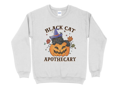 Black Cat Halloween Sweatshirt, Halloween Crew Neck - Mardonyx Sweatshirt S / Ash