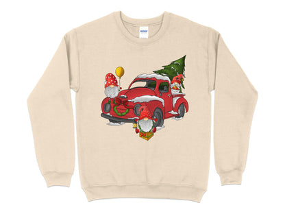Christmas Gnome Red Truck Sweatshirt, Christmas Sweater, Gnome Christmas Sweatshirt, Christmas Crewneck - Mardonyx Sweatshirt S / Sand