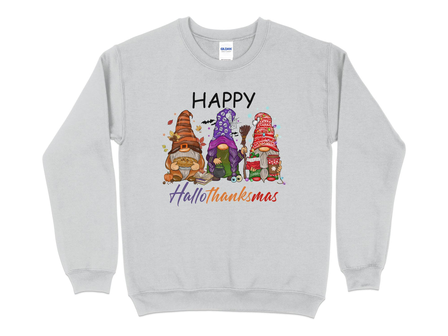Happy Hallothanksmas, Gnome Halloween Sweatshirt, Halloween Crew Neck - Mardonyx Sweatshirt S / Sport Grey