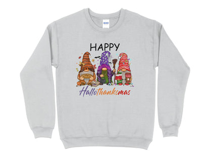 Happy Hallothanksmas, Gnome Halloween Sweatshirt, Halloween Crew Neck - Mardonyx Sweatshirt S / Sport Grey
