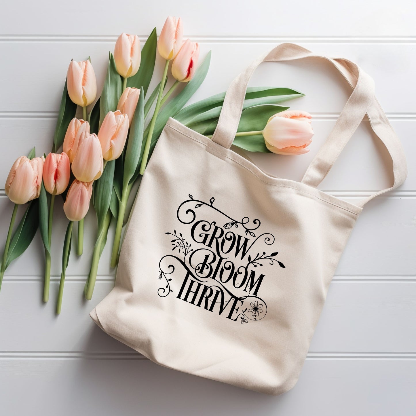 Grow Bloom Thrive Gardener's Shopping Canvas Tote Bag