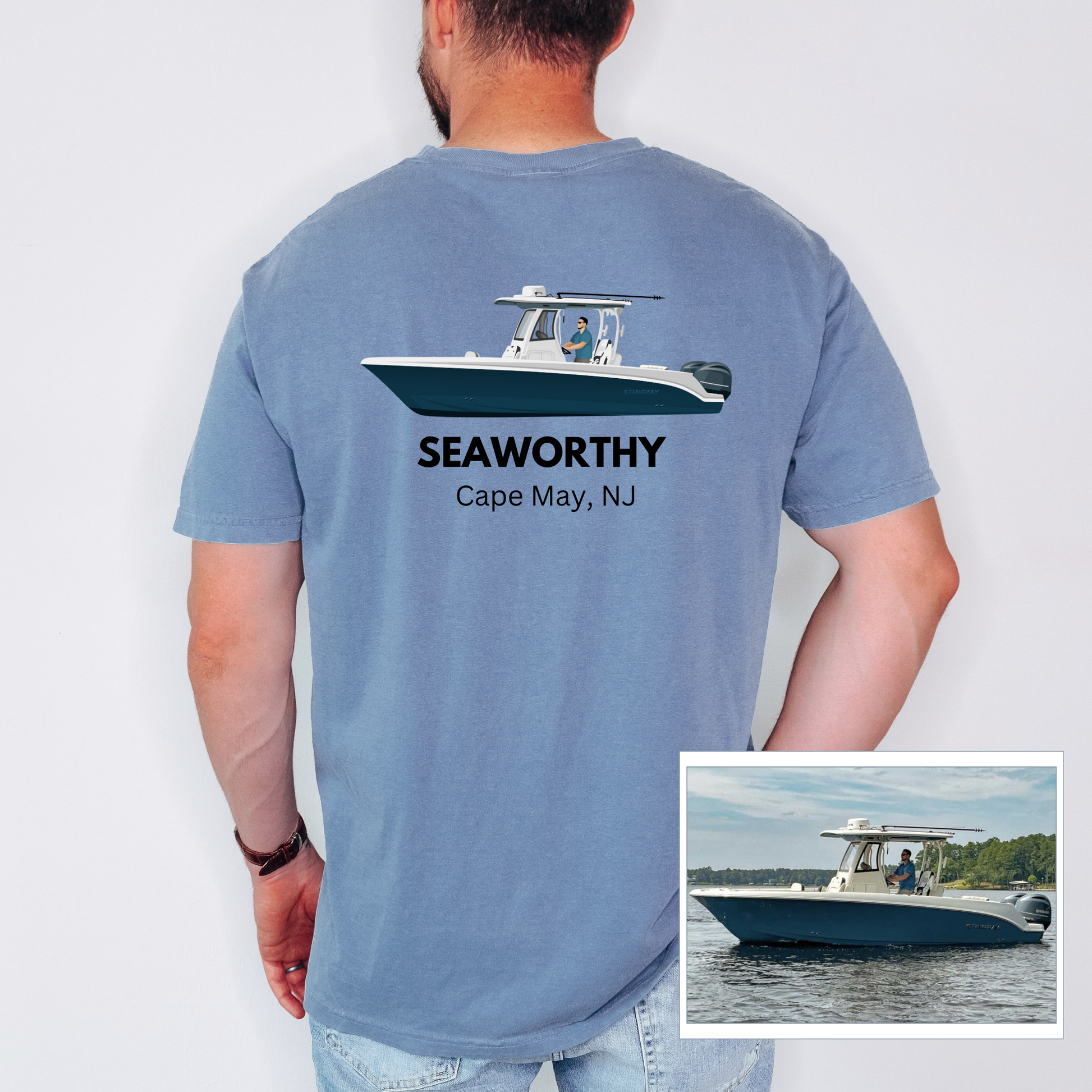 Custom Boat Artist Drawn T-Shirt - Mardonyx T-Shirt S / Blue Jean
