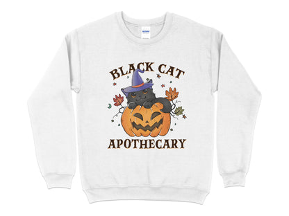 Black Cat Halloween Sweatshirt, Halloween Crew Neck - Mardonyx Sweatshirt S / White