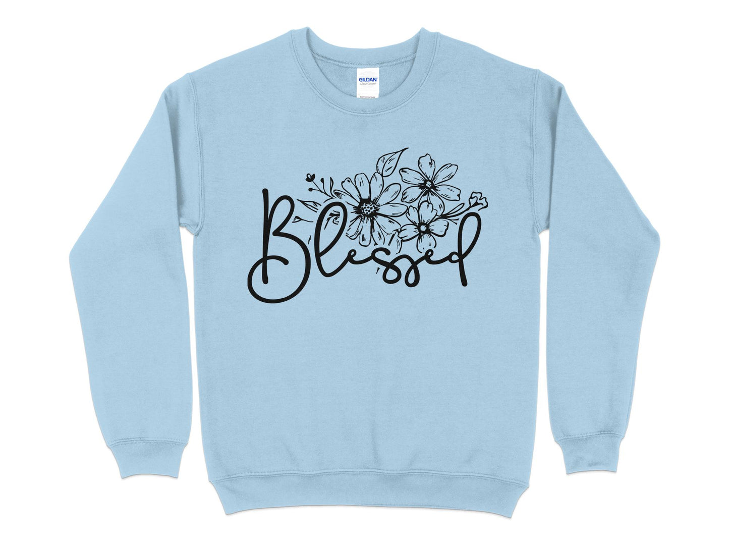 Floral Blessed Graphic Sweatshirt, Inspirational Women's Clothing, Casual Pullover, Comfy Top with Positive Message - Mardonyx Sweatshirt S / Light Blue