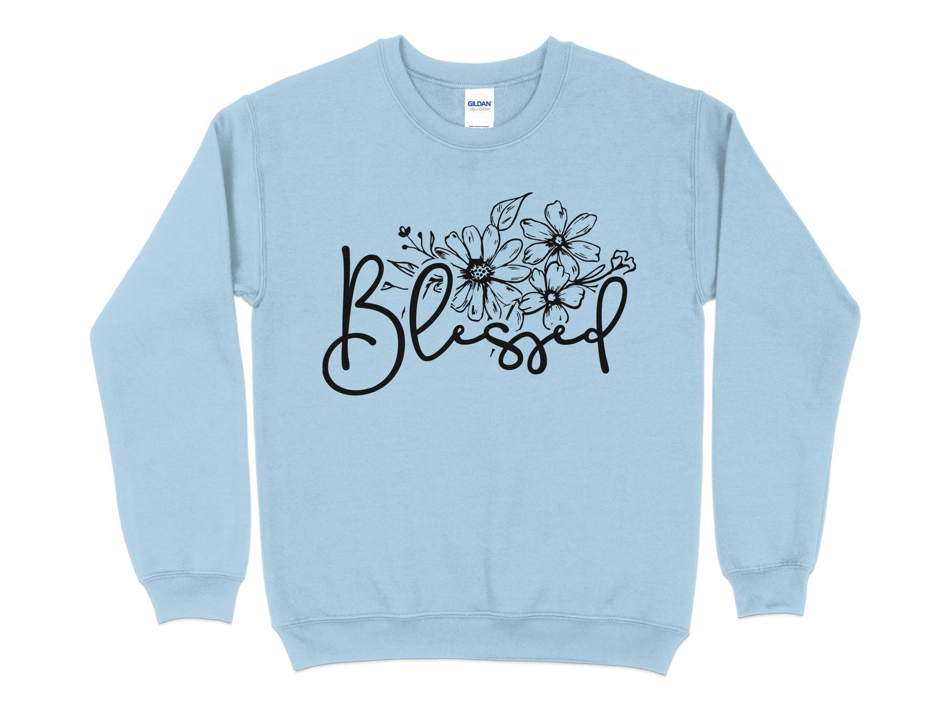 Floral Blessed Graphic Sweatshirt, Inspirational Women's Clothing, Casual Pullover, Comfy Top with Positive Message - Mardonyx Sweatshirt S / Light Blue