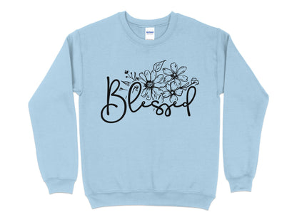 Floral Blessed Graphic Sweatshirt, Inspirational Women's Clothing, Casual Pullover, Comfy Top with Positive Message - Mardonyx Sweatshirt S / Light Blue