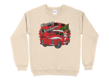 Buffalo Plaid Merry Christmas Red Truck Shirt, Christmas Sweatshirt, Holiday Shirt, Christmas Gifts for Women, Holiday Sweater, Xmas - Mardonyx Sweatshirt S / Sand