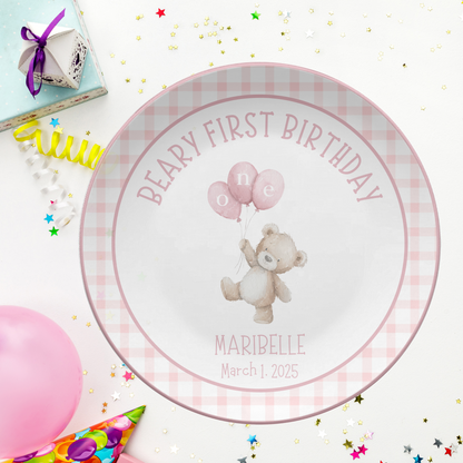 Girl Beary First Birthday Plate