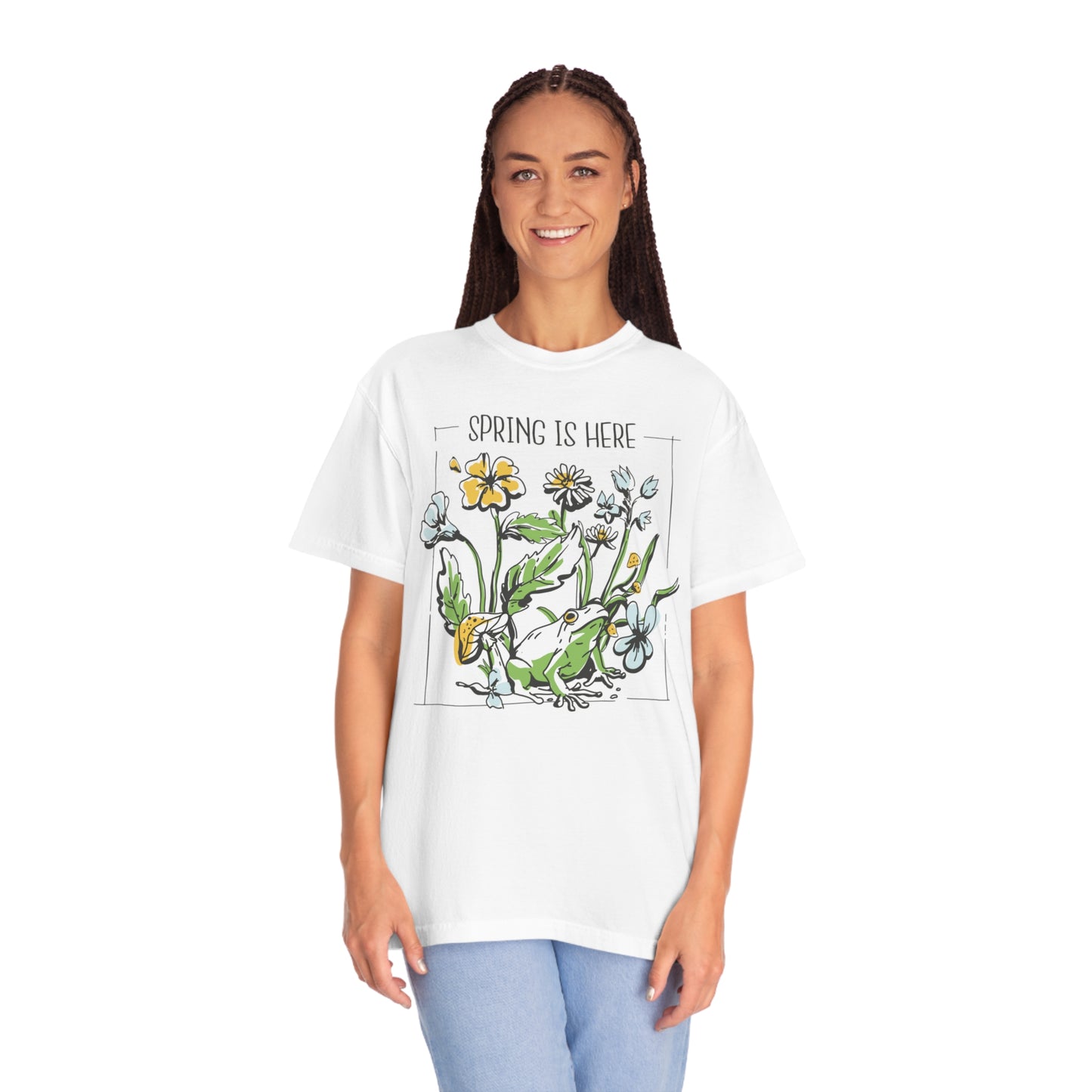 Spring Awakening: Frog Under Flowers Comfort Colors 1717 T-Shirt, Plant Lover Gift, Nature Lover Shirt, Flower Shirt