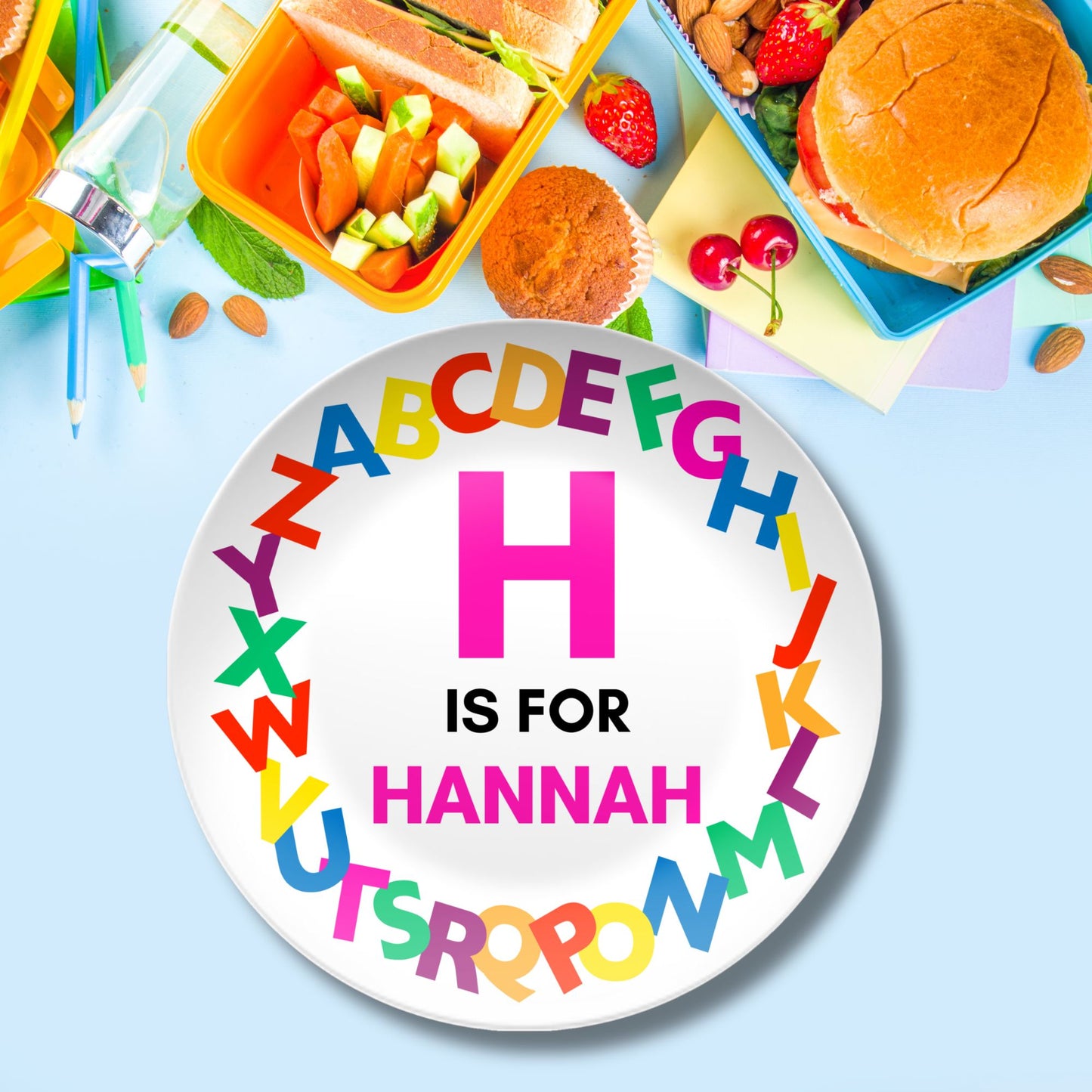 Personalized Alphabet Plate with Customized Name and Colorful ABC Design | BPA Free | Dishwasher Safe