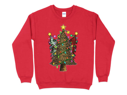 Cow Leopard Plaid Christmas Tree Sweatshirt, Christmas T Shirt, Holiday Shirt, Christmas Gift for Women, Holiday Sweater, Merry Shirt - Mardonyx Sweatshirt S / Red