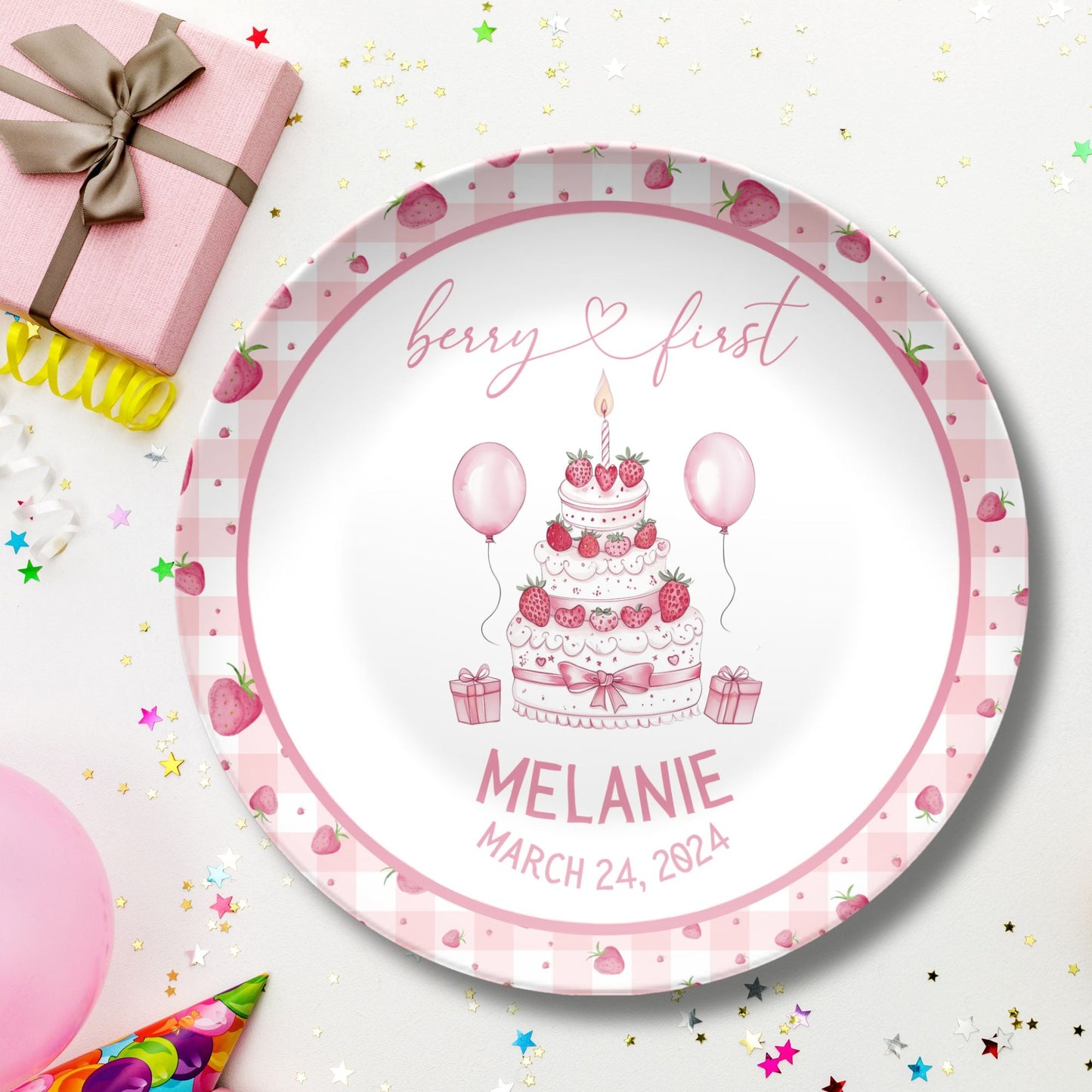 Berry First Birthday Smash Cake Plate - Personalized Berry Coquette Smash Cake Plate