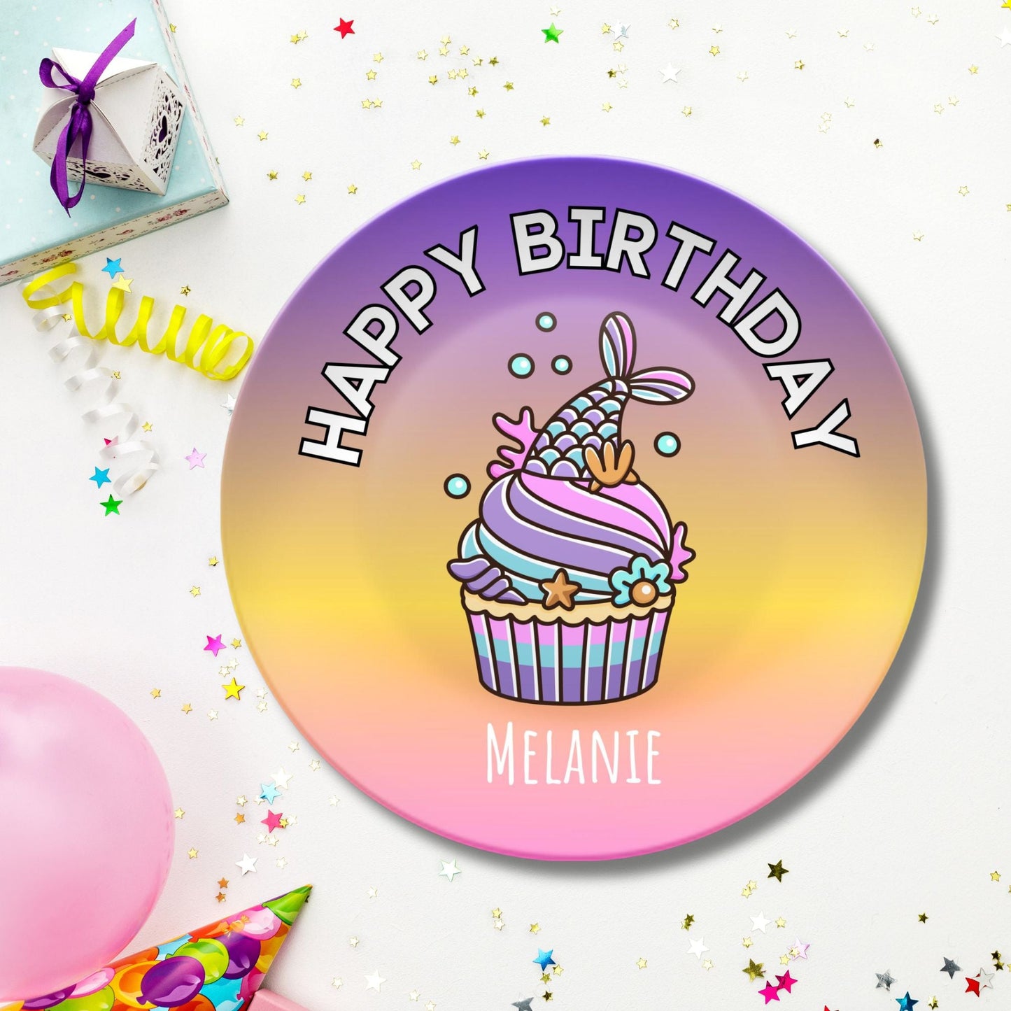 Personalized Mermaid Birthday Party NON-BREAKABLE Child's Plate