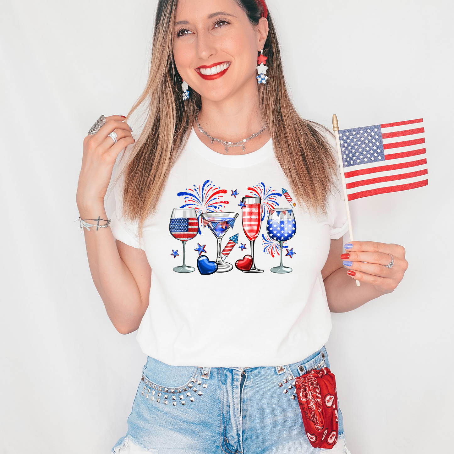 July 4th Celebration Drinking Shirt, Wine Lover Shirt, Martini Glass, Independence Day Party Shirt