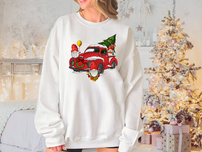 Christmas Gnome Red Truck Sweatshirt, Christmas Sweater, Gnome Christmas Sweatshirt, Christmas Crewneck - Mardonyx Sweatshirt