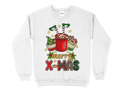 Merry Christmas Elf in Cup Sweatshirt, Funny Christmas Shirt for Women, Christmas Crewneck, funny Holiday Sweater, Plus Size Options - Mardonyx Sweatshirt S / White