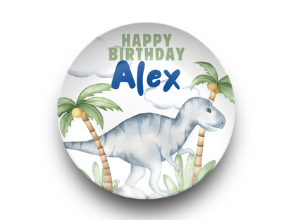 Personalized Watercolor Dinosaur Birthday Plate – Custom Name Keepsake for Kids