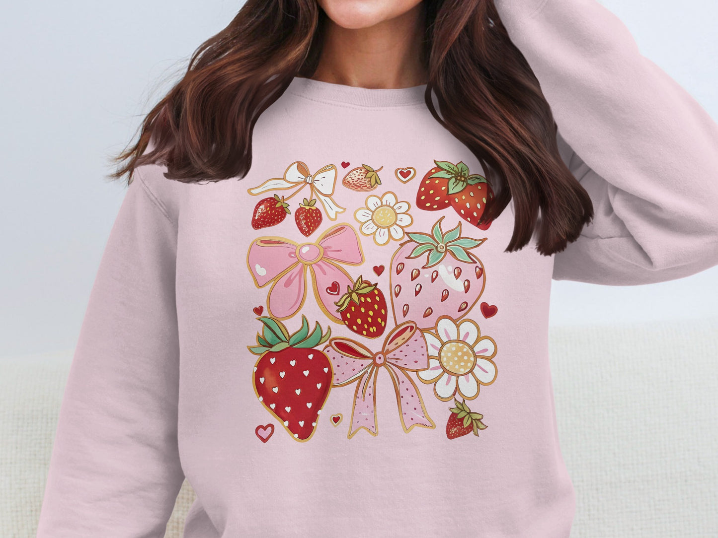 Cute Strawberry and Bow Graphic Print Sweatshirt product