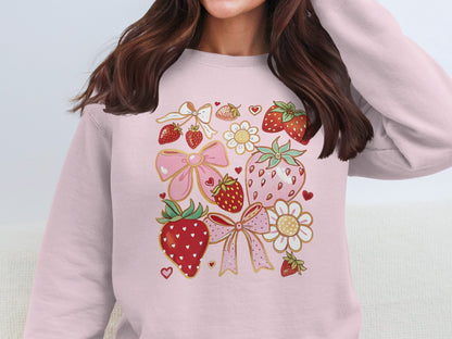 Cute Strawberry and Bow Graphic Print Sweatshirt product