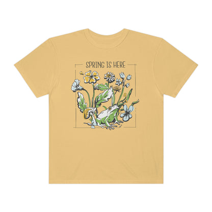 Spring Awakening: Frog Under Flowers Comfort Colors 1717 T-Shirt, Plant Lover Gift, Nature Lover Shirt, Flower Shirt