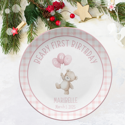 Girl Beary First Birthday Plate