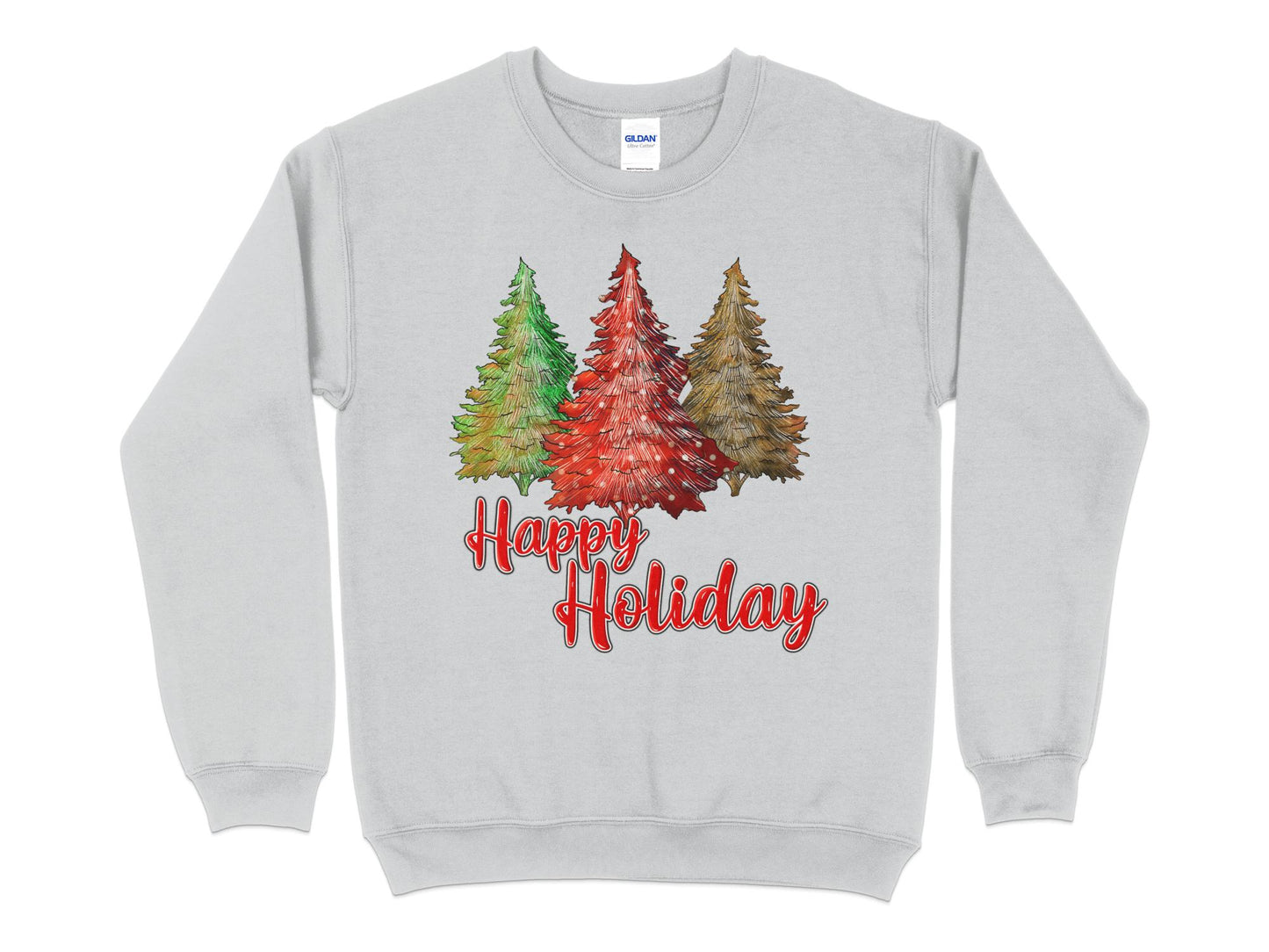 Happy Holidays Tree Shirt, Cute Christmas Sweatshirt, Womens Christmas Shirt, Red Raglan shirt for women, Christmas shirt for women - Mardonyx Sweatshirt S / Sport Grey