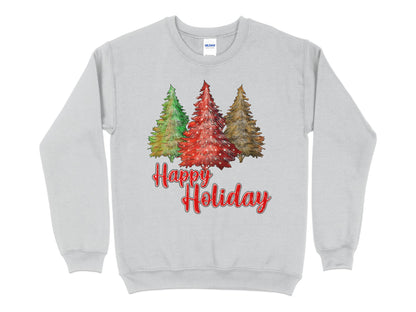 Happy Holidays Tree Shirt, Cute Christmas Sweatshirt, Womens Christmas Shirt, Red Raglan shirt for women, Christmas shirt for women - Mardonyx Sweatshirt S / Sport Grey