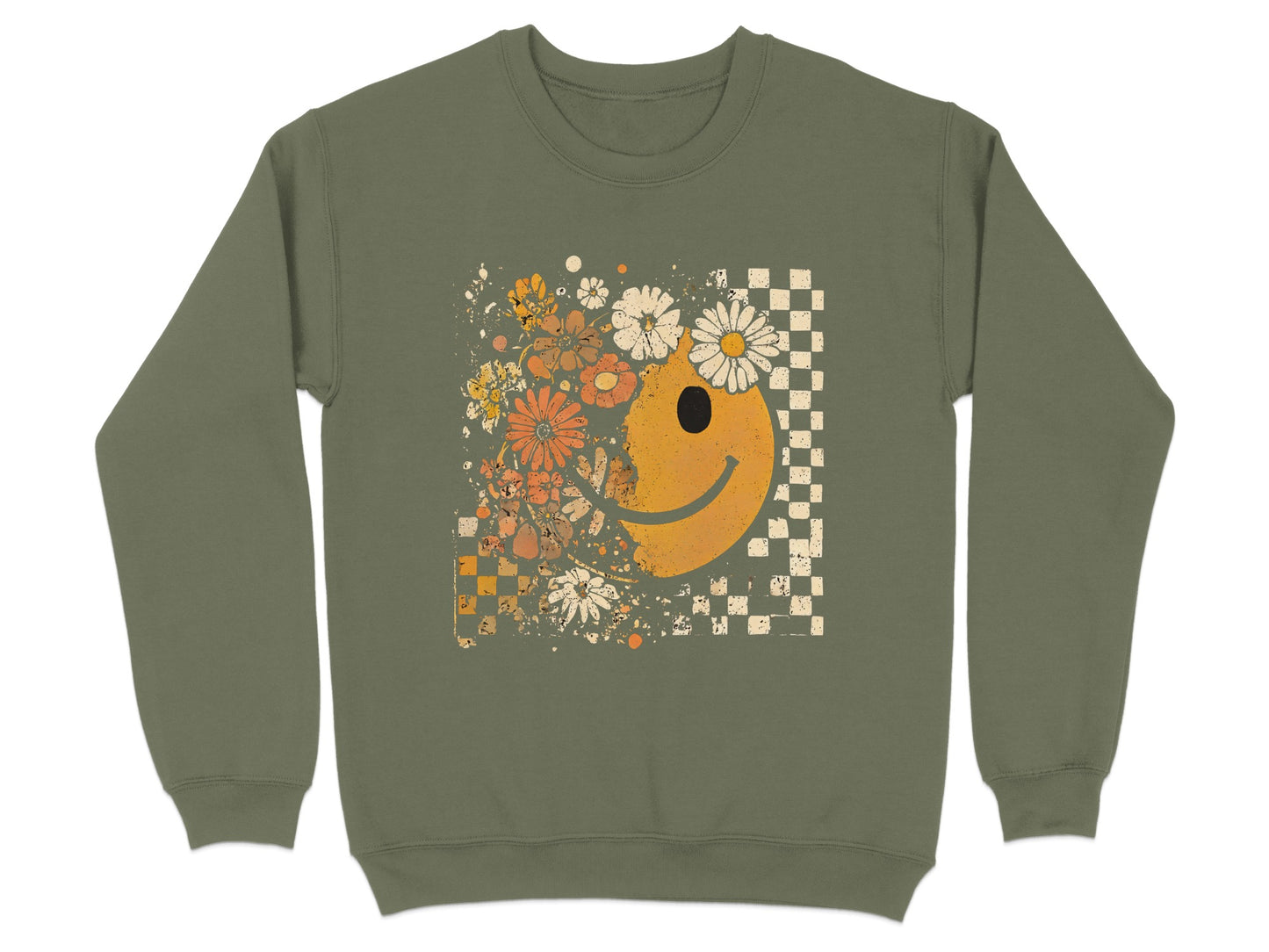 Retro Smiley Face with Flowers Design Sweatshirt product