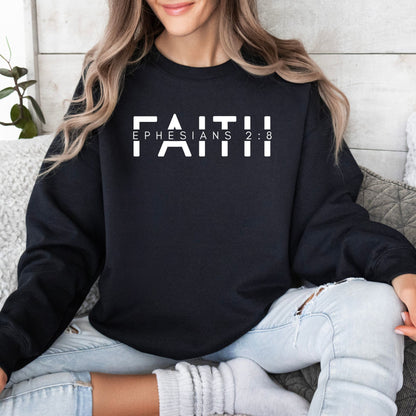 Unisex Faith Ephesians 2:8 Sweatshirt, Bible Verse Christian Pullover, Religious Scripture Soft Cotton Sweater, Casual Wear - Mardonyx Sweatshirt