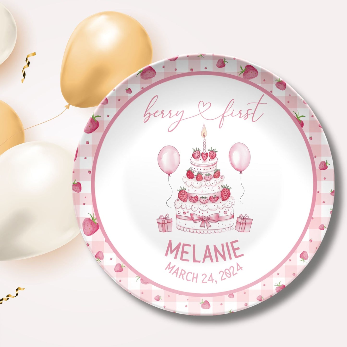 Berry First Birthday Smash Cake Plate - Personalized Berry Coquette Smash Cake Plate