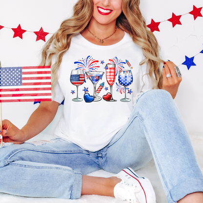 July 4th Celebration Drinking Shirt, Wine Lover Shirt, Martini Glass, Independence Day Party Shirt